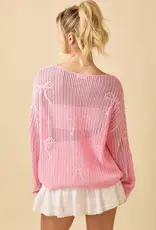 Ribbon Bow Crochet Knit Top