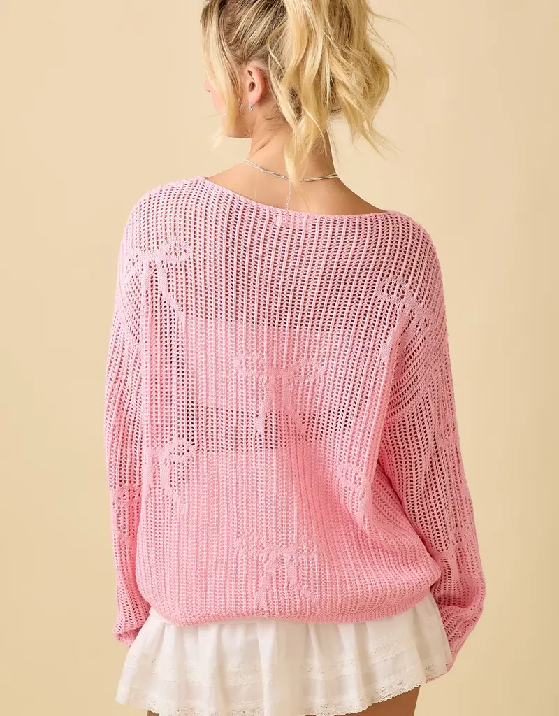 Ribbon Bow Crochet Knit Top