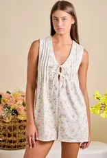 Floral Tie Front Sleeveless Romper