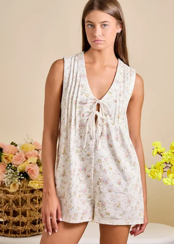 Floral Tie Front Sleeveless Romper