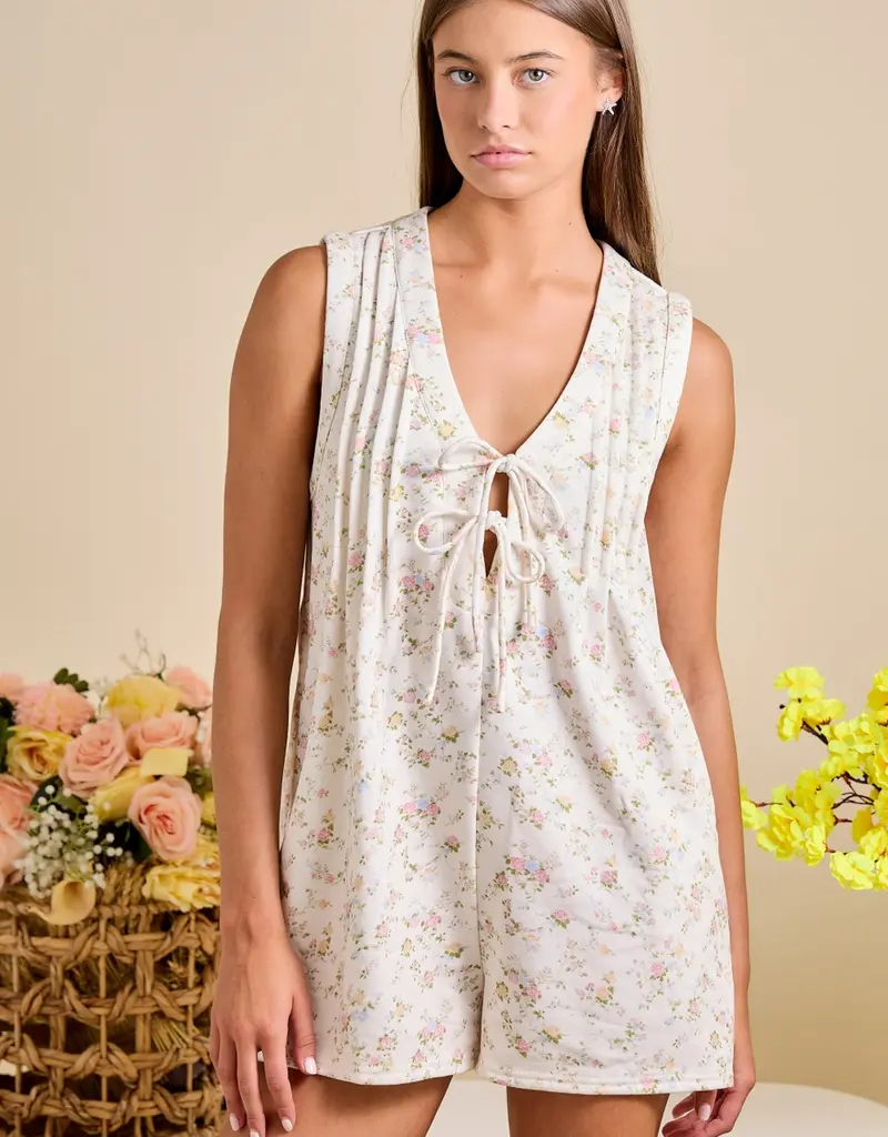 Floral Tie Front Sleeveless Romper