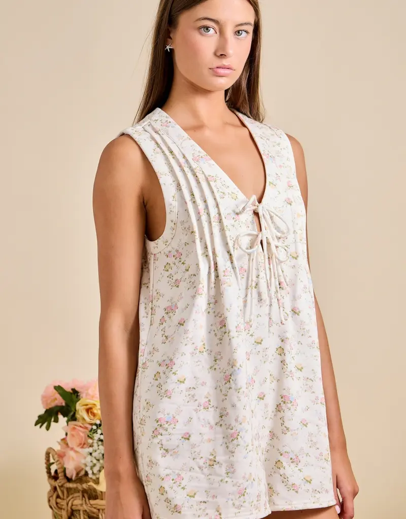 Floral Tie Front Sleeveless Romper