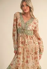 Mixed Paisley Print Midi Dress
