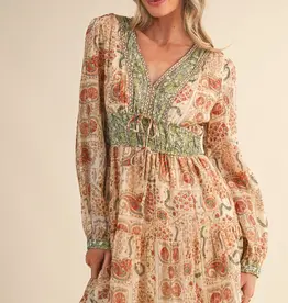 Mixed Paisley Print Midi Dress