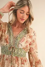 Mixed Paisley Print Midi Dress