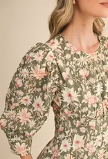 Floral Print Pleated Waist Midi Dress