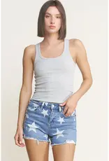 Star Print High Rise Distressed Shorts