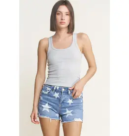 Star Print High Rise Distressed Shorts