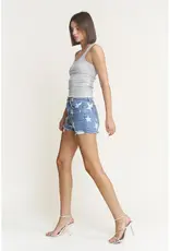 Star Print High Rise Distressed Shorts