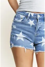 Star Print High Rise Distressed Shorts