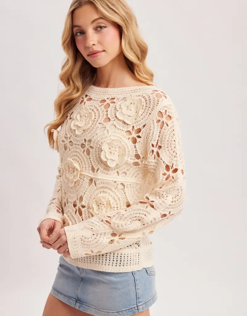 Floral Crochet Top With Boat Neck