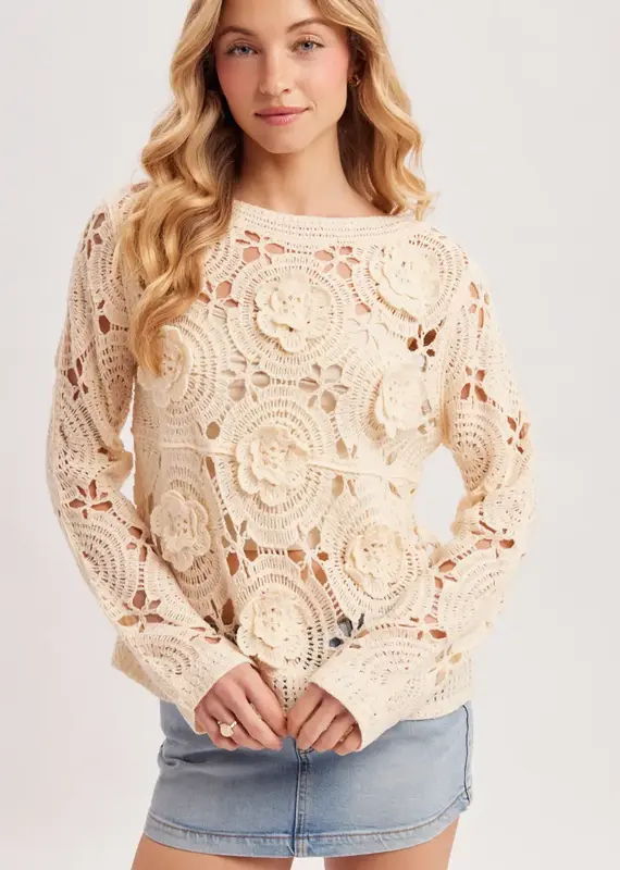 Floral Crochet Top With Boat Neck