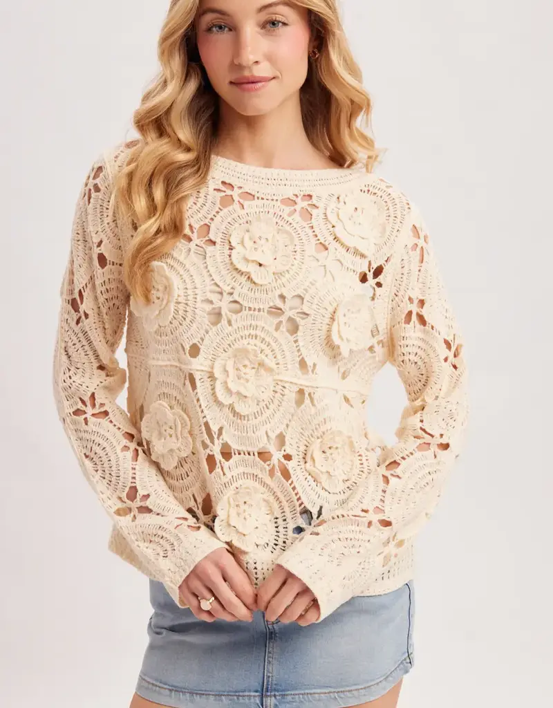 Floral Crochet Top With Boat Neck