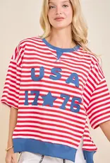 USA Rope Embroidery Striped Top
