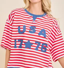 USA Rope Embroidery Striped Top