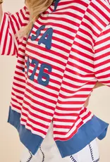 USA Rope Embroidery Striped Top