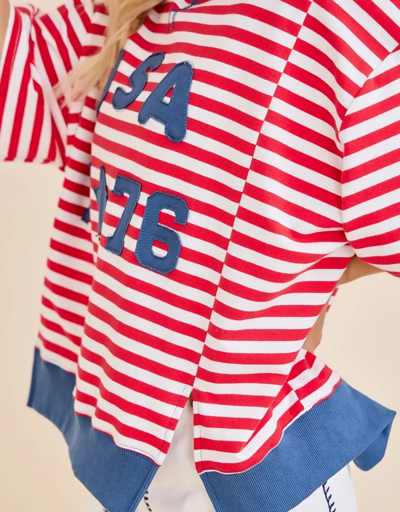 USA Rope Embroidery Striped Top