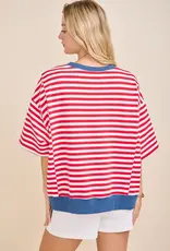 USA Rope Embroidery Striped Top