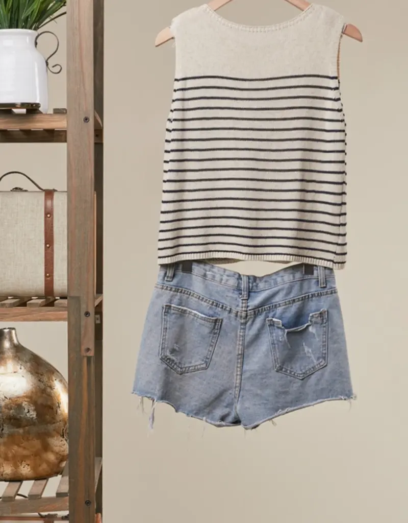 Sleeveless Striped Knit Top