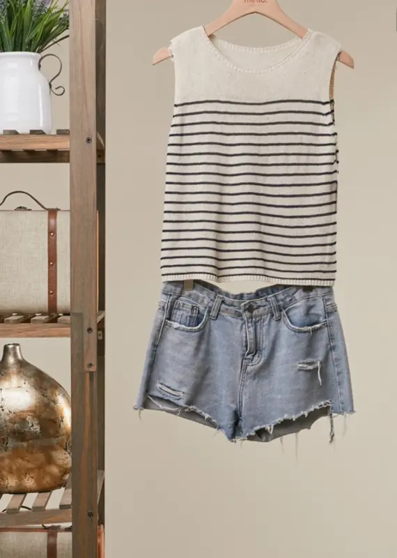 Sleeveless Striped Knit Top