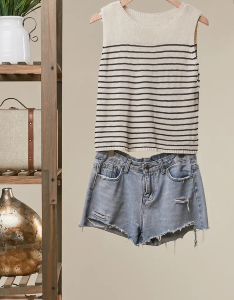 Sleeveless Striped Knit Top