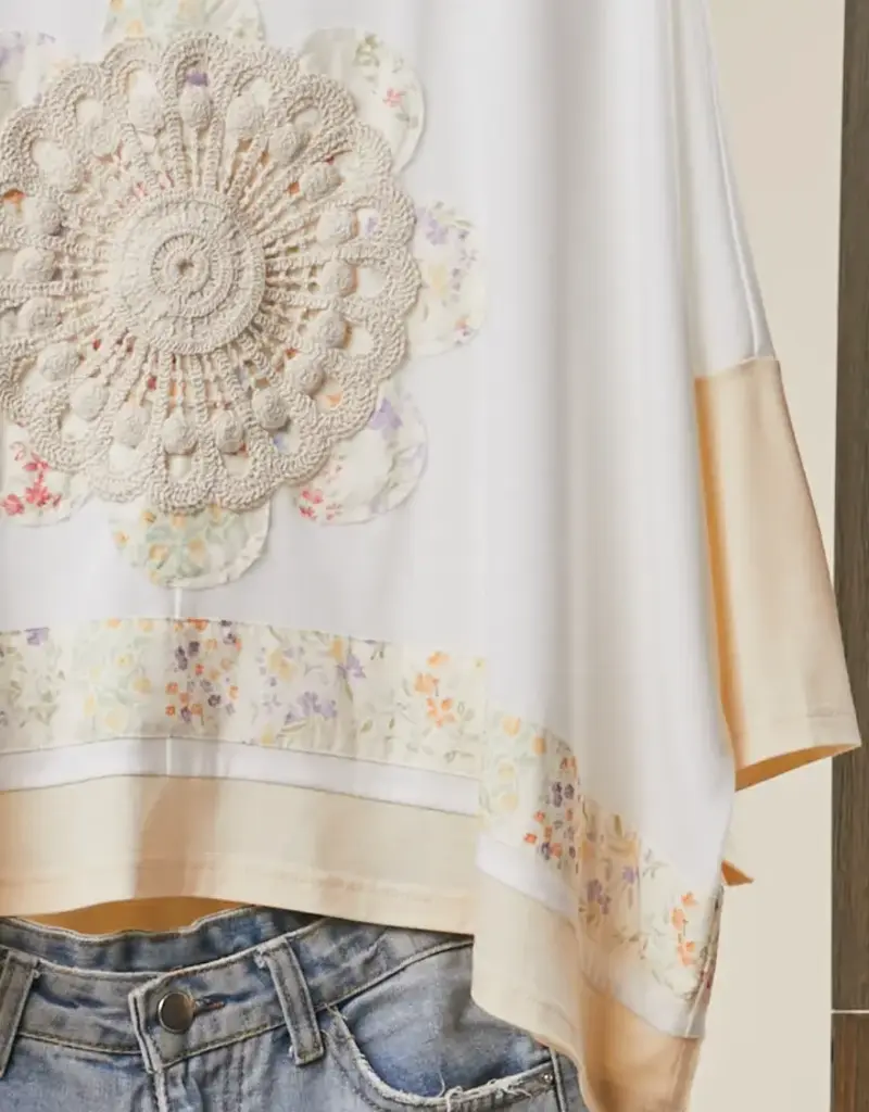 Lace Embroidered Short Sleeves Round Neck Top