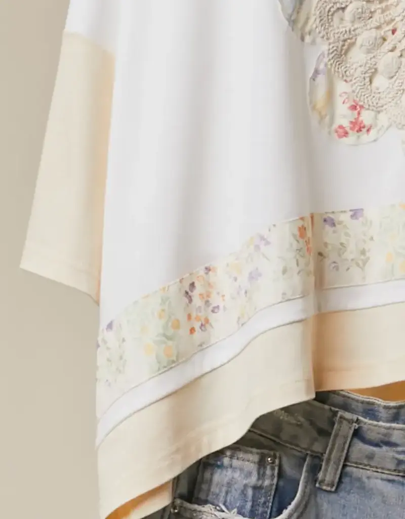 Lace Embroidered Short Sleeves Round Neck Top