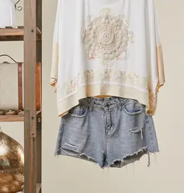 Lace Embroidered Short Sleeves Round Neck Top