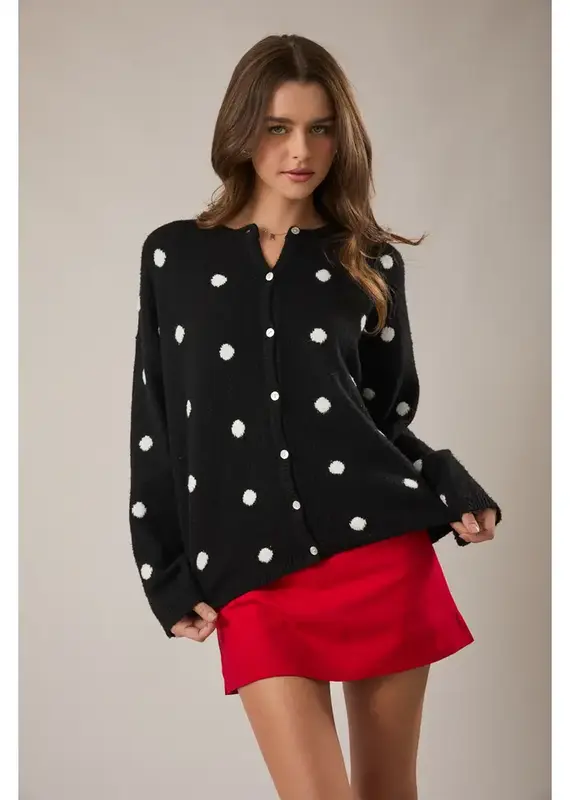 Polka Dot Button Front Cardigan