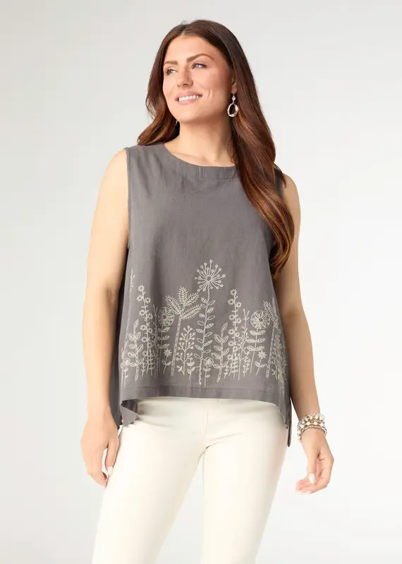Ava Tank with Floral Embroidery