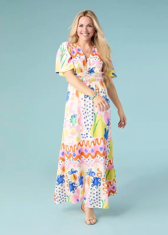 Picasso Short Sleeve Maxi Dress
