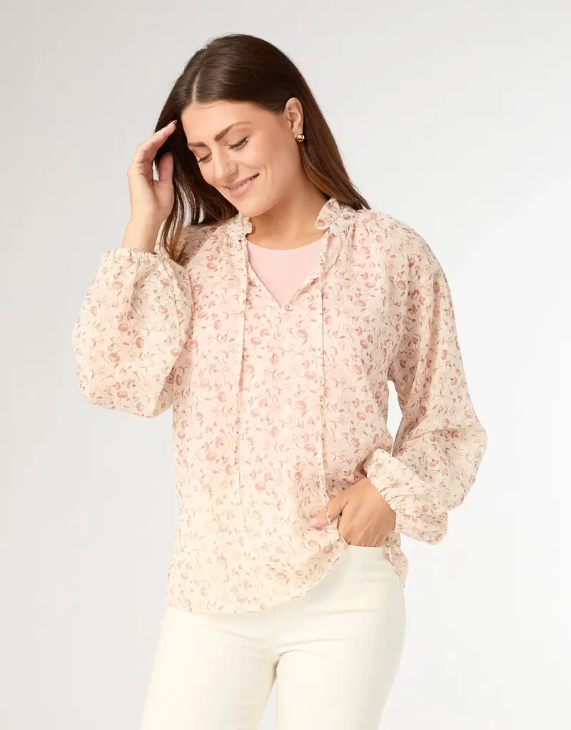 Maggie Flowy Chiffon V-Neck Top with Lurex