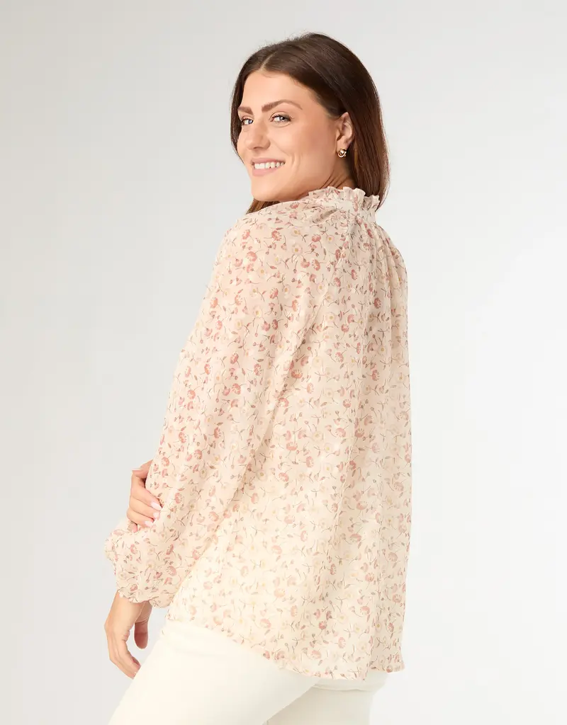 Maggie Flowy Chiffon V-Neck Top with Lurex