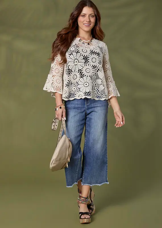 Kristen Elbow Sleeve Crochet Top