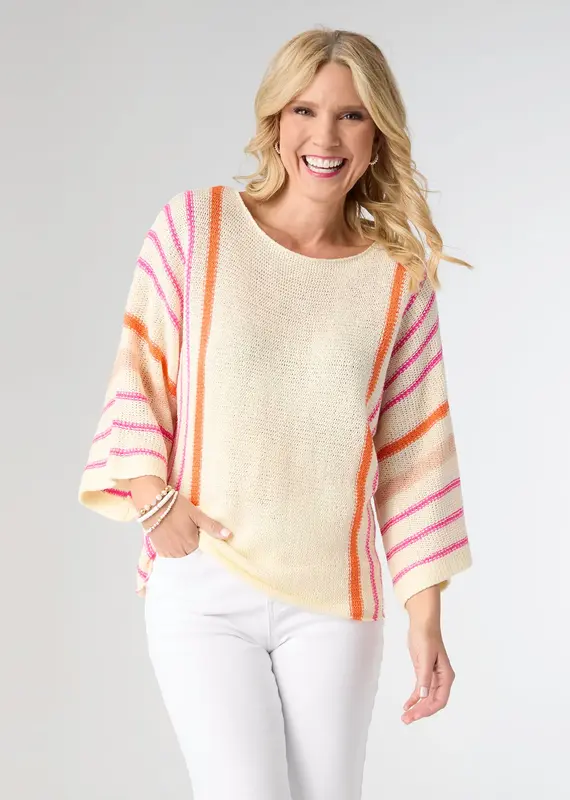 Gretchen Relaxed 3/4 Sleeve Striped Sweater