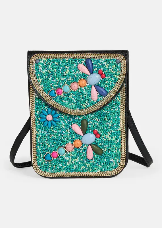 Artisan Beaded Crossbody - Turqouise Dragonfly