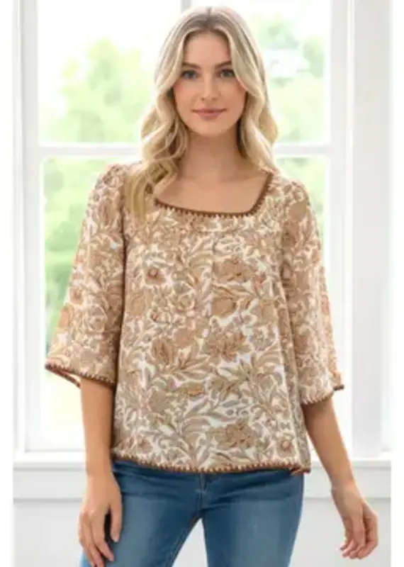 Floral Printed Top with Kimono Sleeves