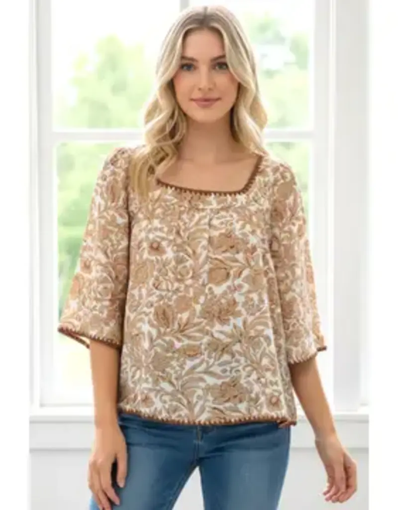 Floral Printed Top with Kimono Sleeves