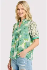 Floral Mixed Top With Ruffled Stand Up Collar