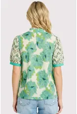 Floral Mixed Top With Ruffled Stand Up Collar