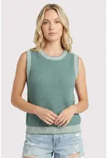 Waffle Knit Top With Ribbed Trim Detail