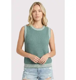 Waffle Knit Top With Ribbed Trim Detail