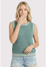 Waffle Knit Top With Ribbed Trim Detail