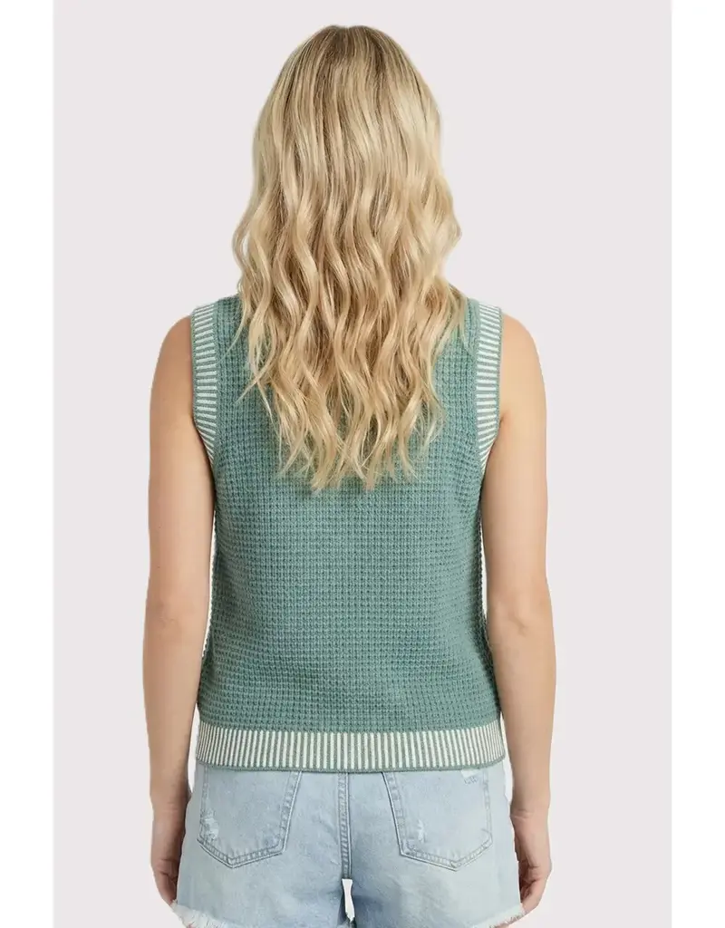 Waffle Knit Top With Ribbed Trim Detail