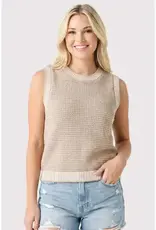Waffle Knit Top With Ribbed Trim Detail