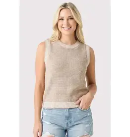 Waffle Knit Top With Ribbed Trim Detail