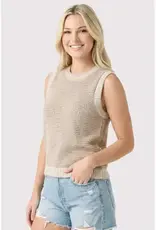 Waffle Knit Top With Ribbed Trim Detail