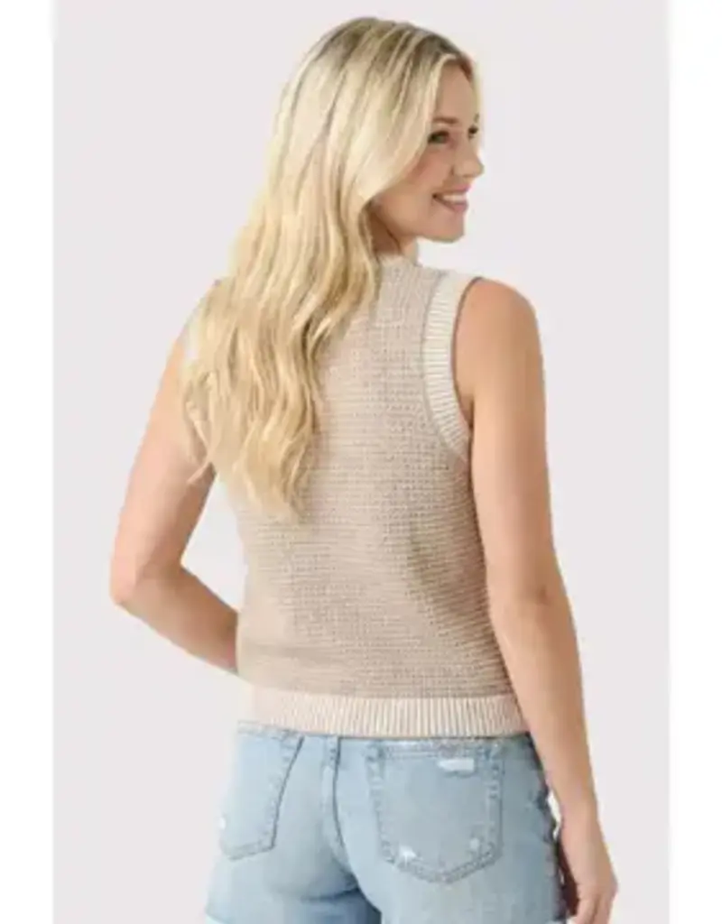 Waffle Knit Top With Ribbed Trim Detail