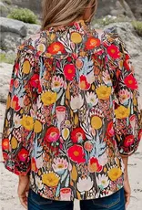 Floral Print Tie neck Top With 3/4 Sleeves