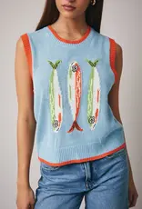 Crew Neck 'fish' Graphic Sweater Vest
